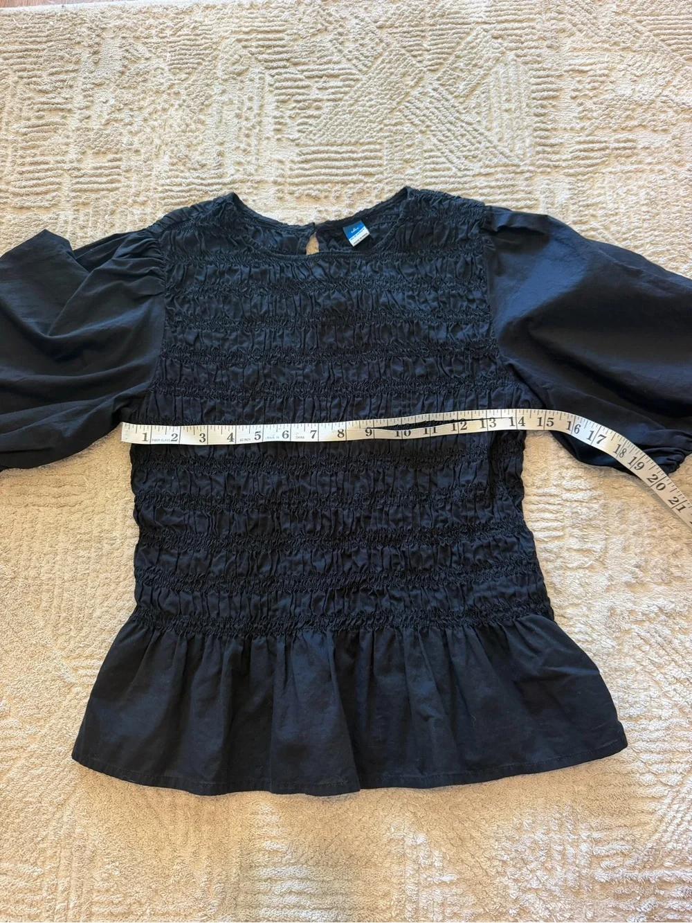 Old Navy Black Smocked Puff Sleeve Peplum Top Small Tall